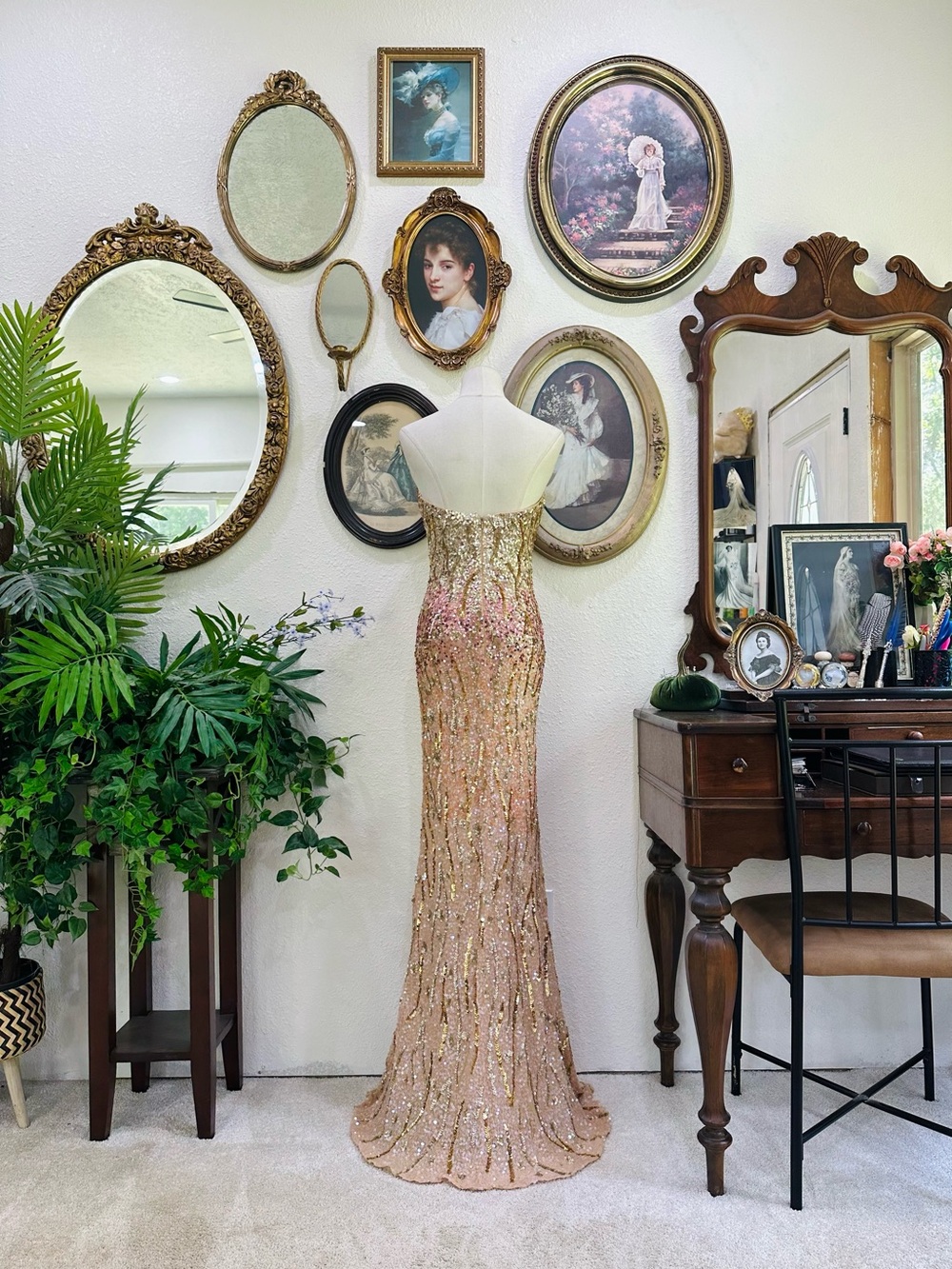 Scala Gold and Pink Sequin Strapless Maxi Gown - Picture 11 of 16